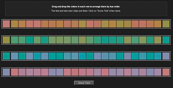 Drag and drops the colors in each row to arrange them by hue order