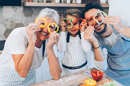 healthy vision month: family enjoying fun in the kitchen