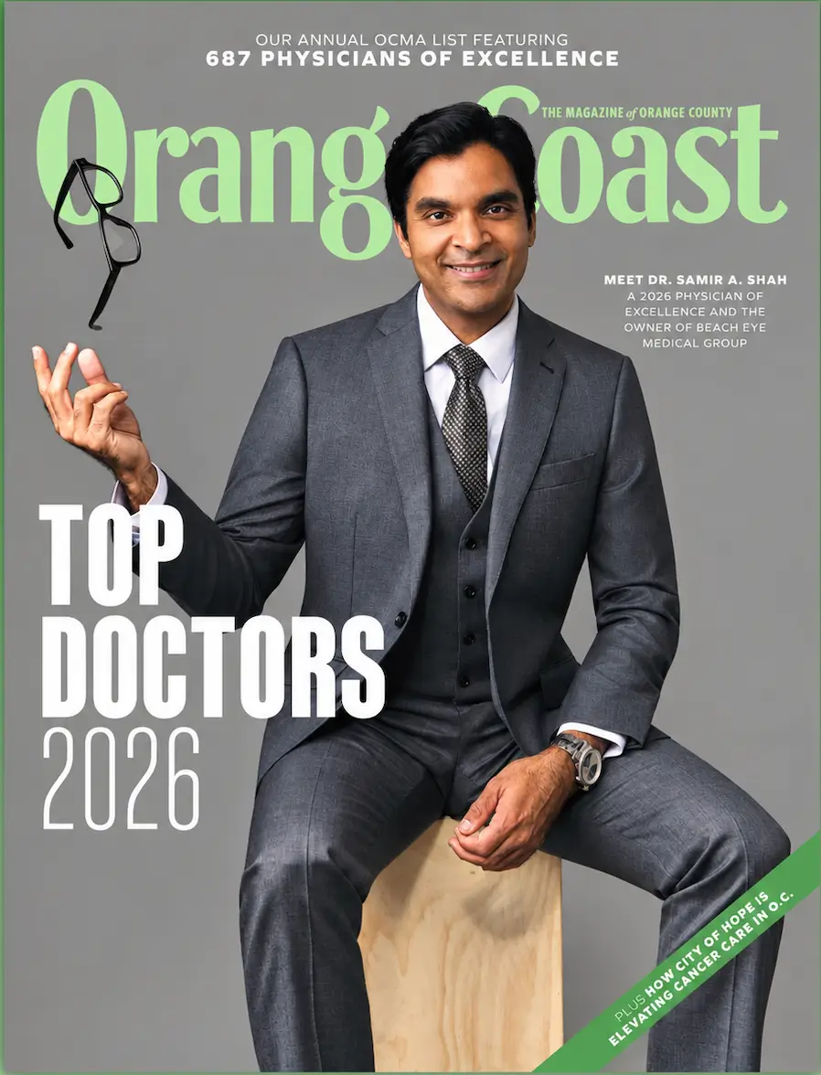 Orange Coast magazine 'Top Doctors' cover featuring Dr. Samir Shah of Beach Eye Medical Group